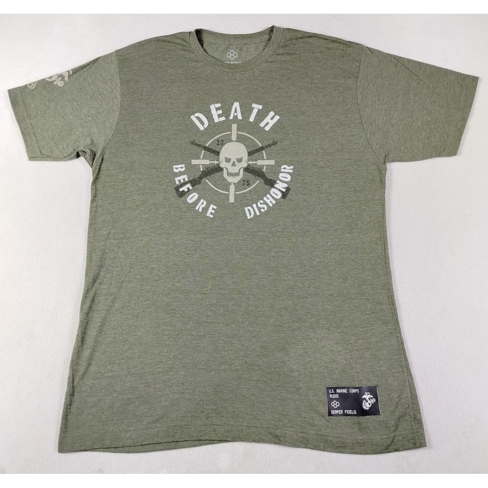 Rudis US Marine Corps Shirt Mens Large Green Death Before Dishonor Graphic Tee